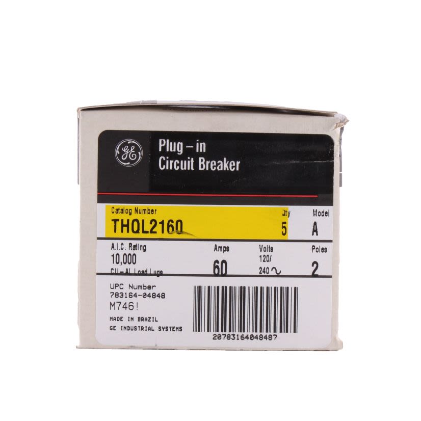 GE Q-Line® THQL2160 Molded Case Circuit Breaker, 120/240 VAC, 60 A, 10 kA Interrupt, 2 Poles, LI/Non-Interchangeable Thermal Magnetic Trip